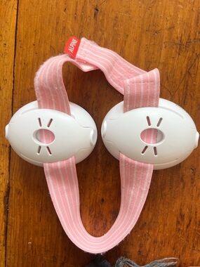 Alpine Pink and White Baby/Child On-Ear Headphones with Striped Fabric Band